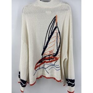 Maeve Anthropologie Cardigan Sweater Womens 3X White Sailboat Nautical Chunky